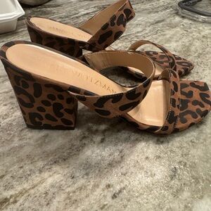 Stuart Weitzman Leopard Print Block Heel Sandals - Brown/Black